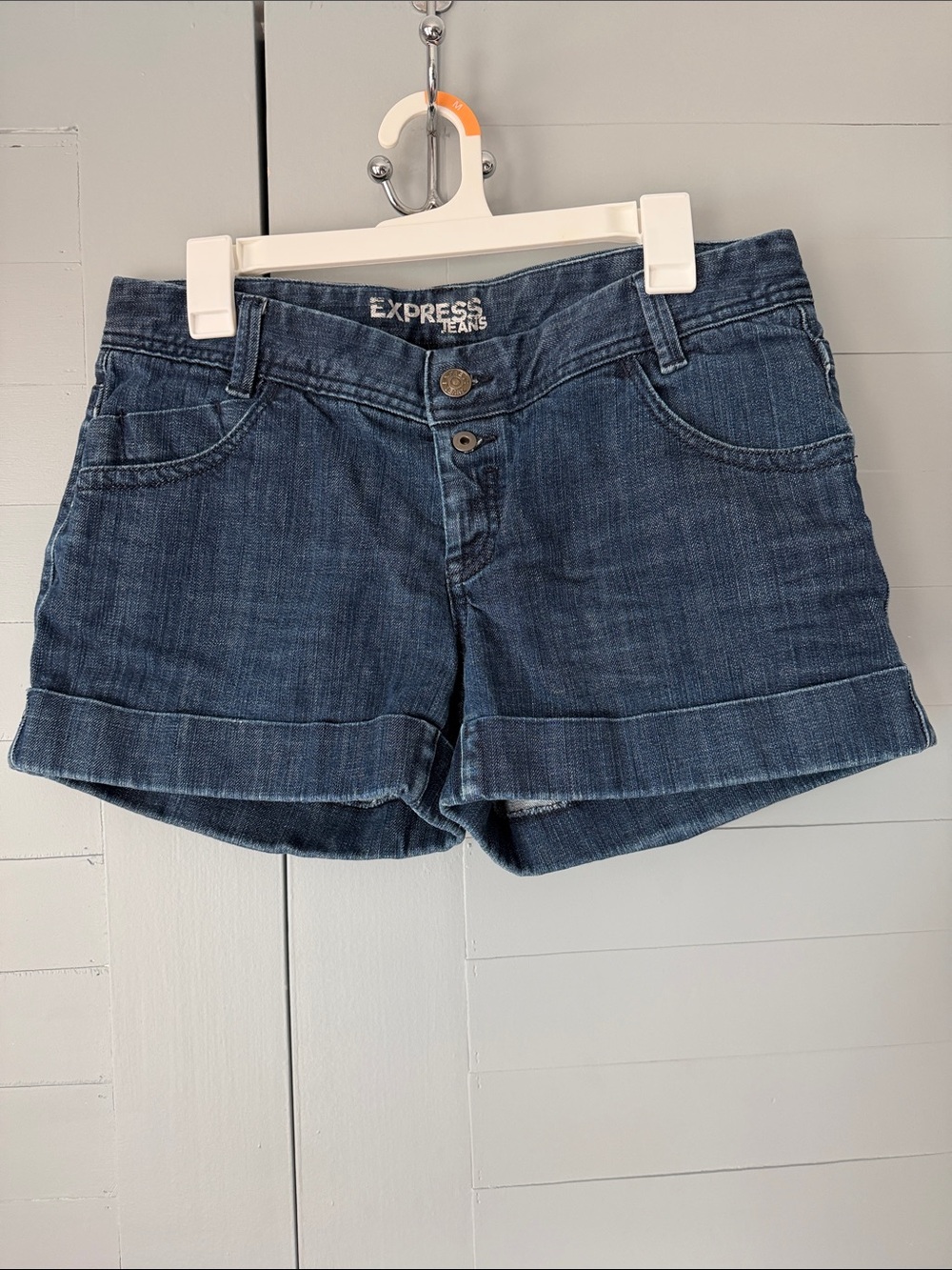 Express Dark Blue Cuffed Denim Shorts